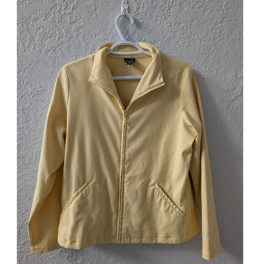 Eileen Fisher Jacket Womens S Yellow Diamond Quilted Texture Full Zip Mock Neck